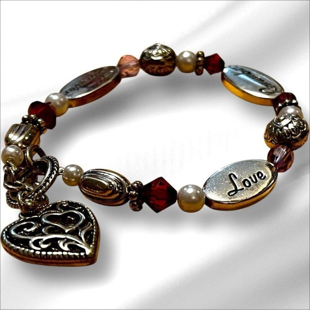 forever love remember bracelet toggle closure silver tone and crystal beading